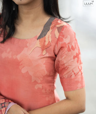 Coral Pink 3-Piece Muslin Set with Handcrafted Embroidery