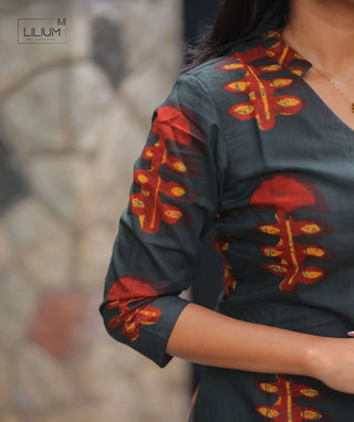 Ember Ash Cotton Kurti – Elegant 3/4 Sleeve Everyday Wear