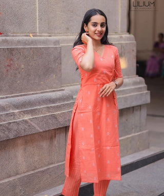 Peach Handloom Cotton Co-ord Dress – Casual Wear