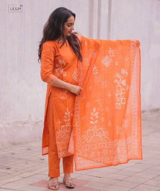 Saffron Petal Shine Cotton 3 Piece Set with Pockets