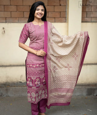 Royal Fuchsia Cotton 3 Piece Set with Pockets for Women
