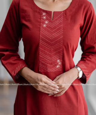 Elegant Maroon Cotton Casual Kurti - Comfortable & Stylish