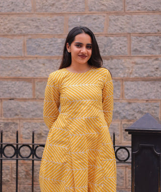 Warm Haldi Hue A-Line Cotton Kurti with Pockets & 3/4 Sleeves