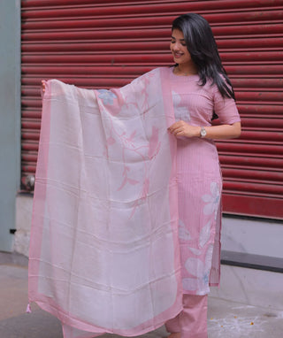 Pink Whisper Organza 3 Piece Set with Pockets & Dupatta