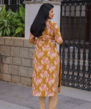 Golden Petal Ochre Cotton Co-Ord Set for Women