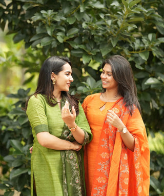 Emerald Meadow Chanderi Kurti with Shawl | Casual Chic