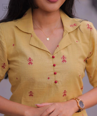 Golden Dune Handloom Cotton Kurti – Minimal Everyday Wear