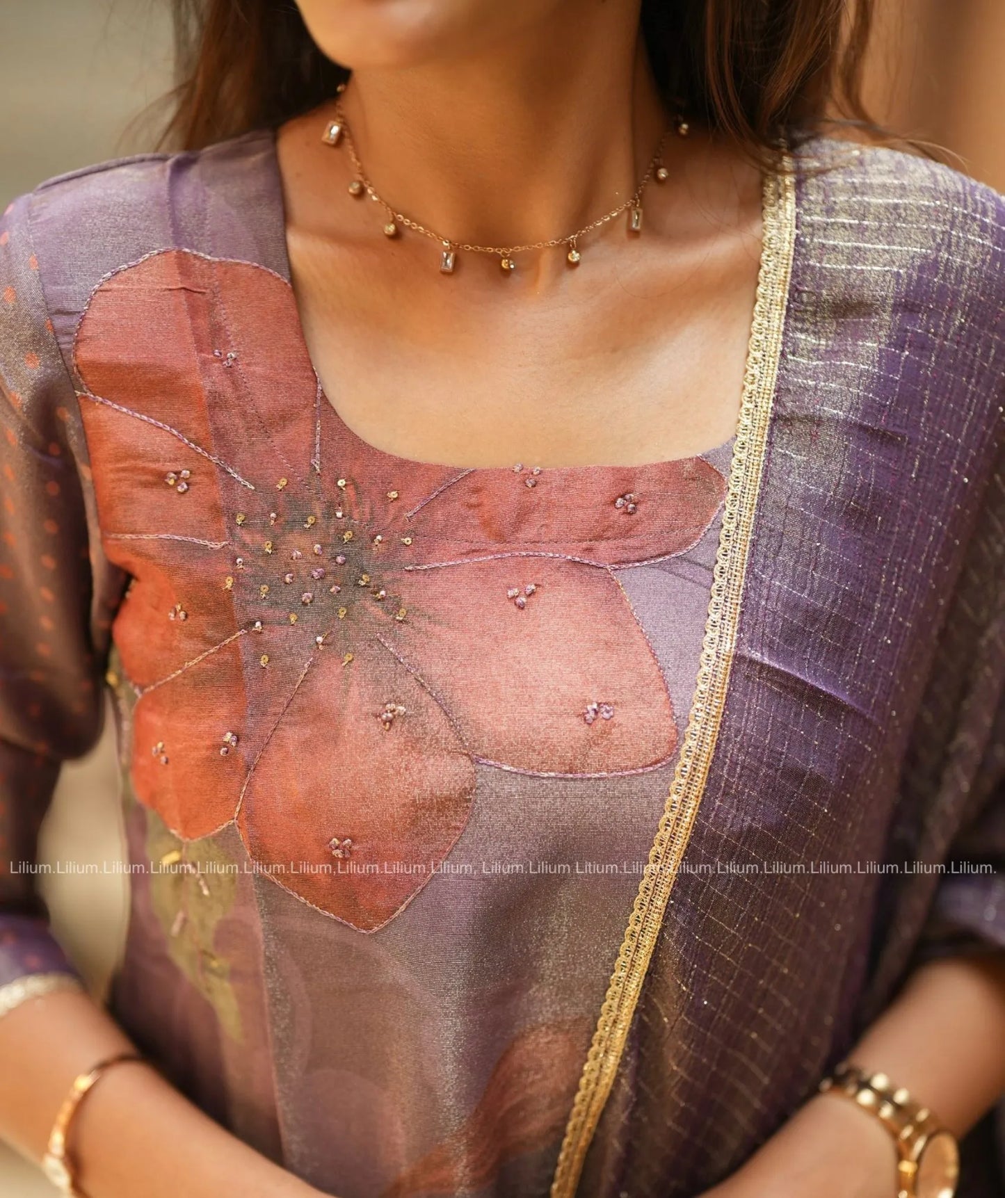 Royal Purple Tissue Silk Festive 3-Piece Set