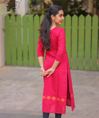 Pink Garnet Cotton Handloom Kurti – 3/4 Sleeve