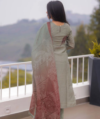 Misty Sage Whisper Hand Embroidered Muslin 3 Piece Set