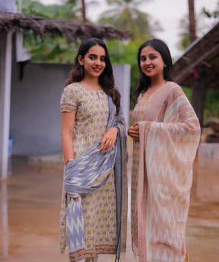 Zaraya Veil Slub Cotton 3 Piece Kurti Set with Pockets