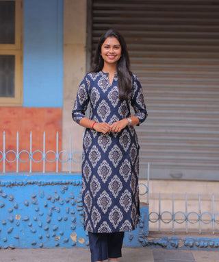 Dusky Sapphire Siberian Tussar Co-Ord Set with Pockets