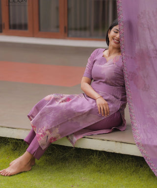 Dusty Mauve Orchid Hand Embroidered Muslin 3 Piece Set