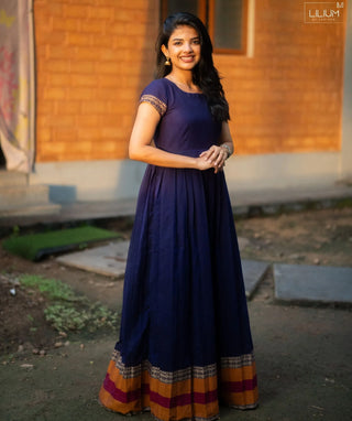 Midnight Purple Cotton Handloom Maxi with Temple Zari