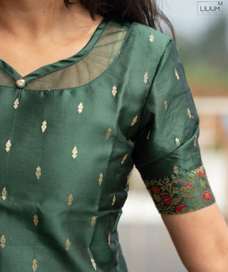 Emerald Forest Mist Banaras Silk Kurti