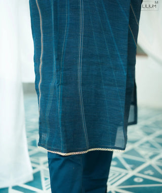 Midnight Peacock Blue Embroidered Organza 3 Piece Set