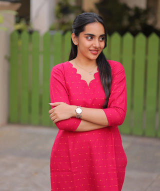 Pink Garnet Cotton Handloom Kurti – 3/4 Sleeve