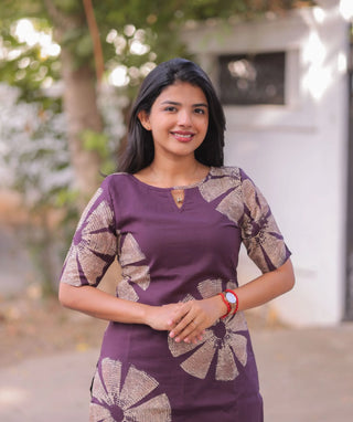 Mulberry Eclipse Cotton Kurti with Elbow Sleeves