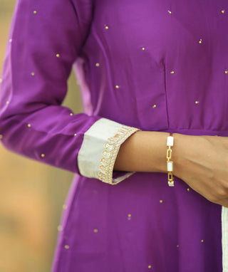 Orchid Purple Anarkali Suit with Gold Embellishment & Shawl