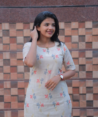 Ivory Petal Mist Cotton Foil Print Kurti