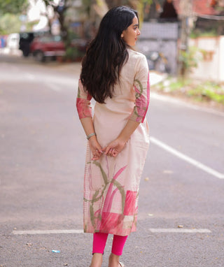 Rosewater Blush Cotton Kurti – 3/4 Sleeve Casual Wear