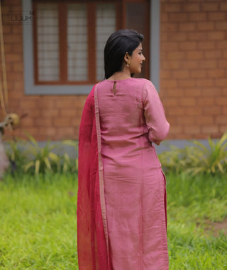 Rose Petal Blush Tissue Silk Festive 3-Piece Set