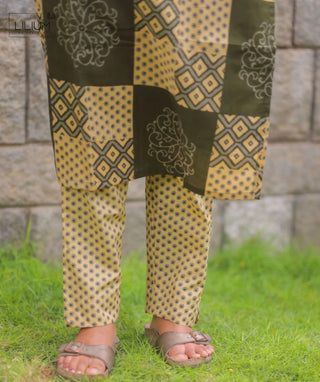 Olive Mosaic Cotton Co-Ord Set with Pockets for Women