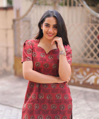 Ruby Maroon Cotton Kurti – Elegant Everyday Wear