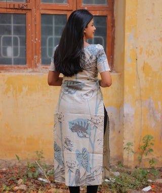 Misty Blue Slate Cotton Kurti with Elbow Sleeves