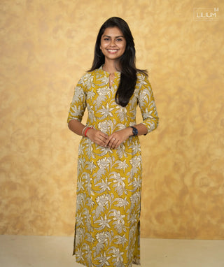 Elite Mustard Gold Cotton Kurti with Lining & Open Slit