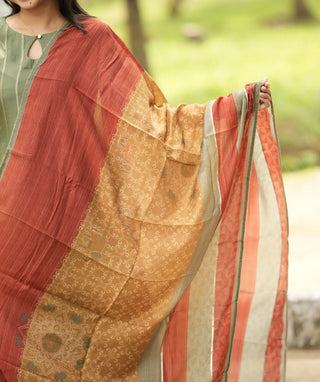 Sacred Olive Muslin Silk 3-Piece Set with Pockets