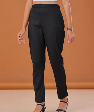 Midnight Black Cotton Lycra Ready-to-Wear Bottom with Pockets