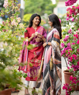 Stormy Onyx Muslin Kurti with Shawl – Elbow Sleeve Elegance