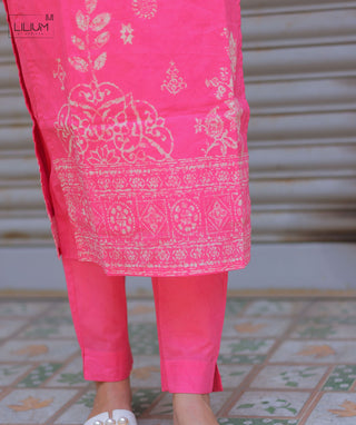 Rose Pink Cotton 3-Piece Kurti Set with Pockets & Comfort Fit