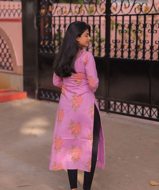 Rosewater Blush Cotton Kurti with 3/4 Sleeves