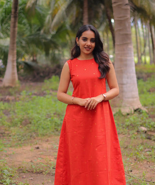 Tangerine Luxe Handloom Cotton A-Line Coords Set