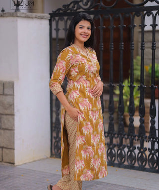 Golden Petal Ochre Cotton Co-Ord Set for Women