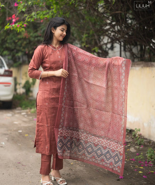 Terracotta Tale Cotton 3-Piece Set with Pockets & 3/4 Sleeves