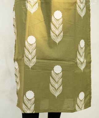 Olive Meadow Glow Cotton Kurti – 3/4 Sleeve Casual