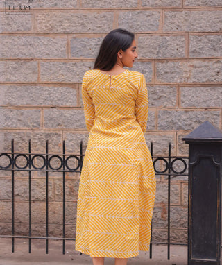 Warm Haldi Hue A-Line Cotton Kurti with Pockets & 3/4 Sleeves