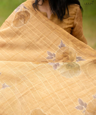 Amber Sandstone Linen Zari Silk Kurti with Shawl