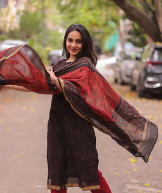Crimson Noir Mangalagiri Chanderi 3-Piece Co-Ord Set