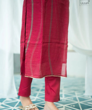 Royal Garnet Embroidered Muslin Organza 3 Piece Set