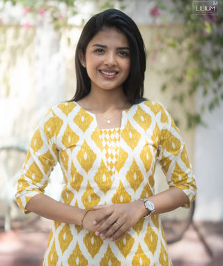 Golden Haldi Cotton Kurti Set – 3/4 Sleeve Summer Wear