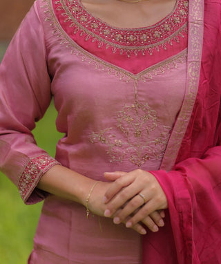 Rose Petal Blush Tissue Silk Festive 3-Piece Set