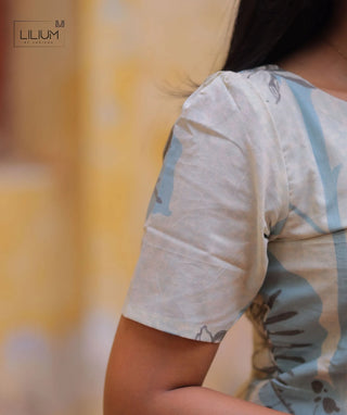 Misty Blue Slate Cotton Kurti with Elbow Sleeves