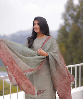 Misty Sage Whisper Hand Embroidered Muslin 3 Piece Set