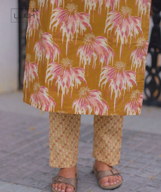 Golden Petal Ochre Cotton Co-Ord Set for Women