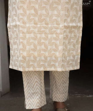 Ivory Leaf Cotton Co-ords Set with Pockets – Casual Wear