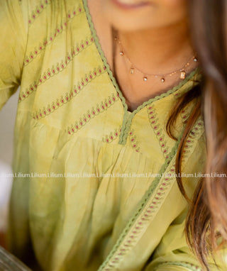 Lime Green Muslin Silk 3-Piece Pakistani Suit